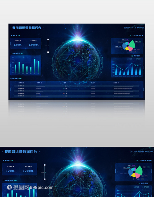 藍色大數據大氣企業可視化數據界面
